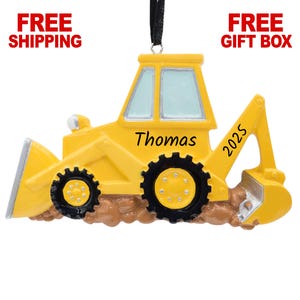 Excavator Ornament 2025, Personalized Backhoe Christmas Ornament, Bulldozer Construction Digger Vehicle Decoration, Xmas Gifts for Kids