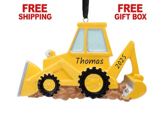 Excavator Ornament 2025, Personalized Backhoe Christmas Ornament, Bulldozer Construction Digger Vehicle Decoration, Xmas Gifts for Kids