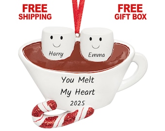 Personalized Marshmallow Couple Ornament 2025, Our First Christmas Together Ornament, Hot Chocolate/Cocoa Family of 2, 1st Xmas Dating Gift