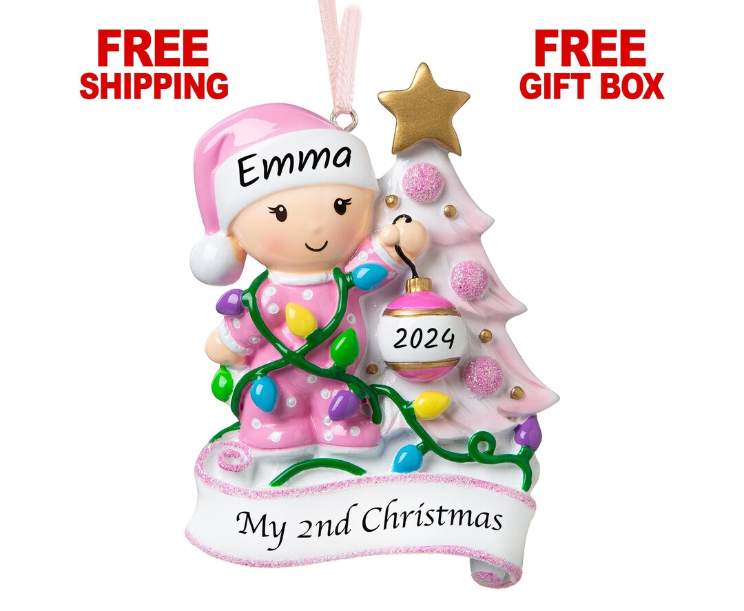 Baby's Second Christmas Ornament 2024, Personalized Baby Girl in