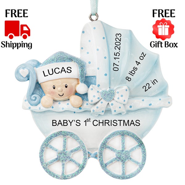 Baby Carriage First Christmas Ornament 2023, Personalized Baby Boy Ornament, Custom Stroller New Baby Newborn Grandbaby 1st Year Xmas Gift