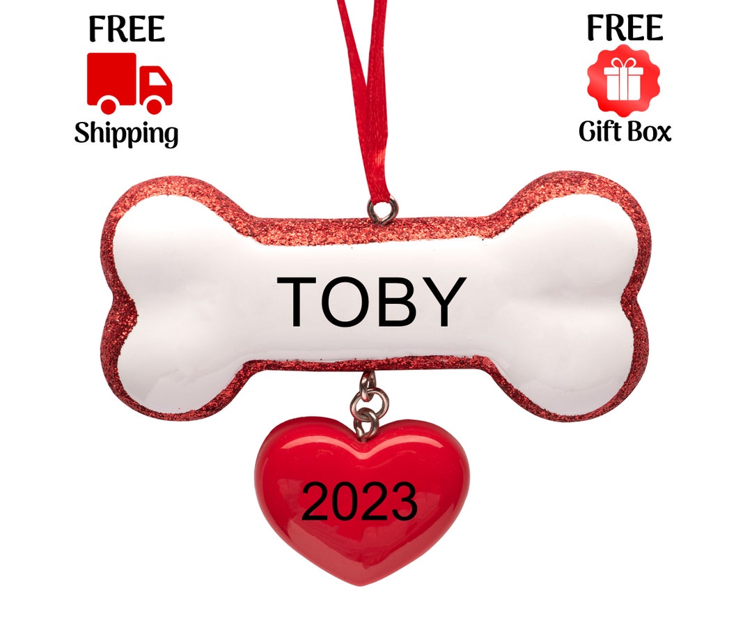 Personalized Dog Bone With Heart Christmas Ornament 2023 Dog Etsy