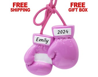 Personalized Boxing Ornament 2024, Pink Boxer Girl Gloves Punching Mitts Christmas Ornament, UFC Kickboxing MMA Fighter & Coach Xmas Gift