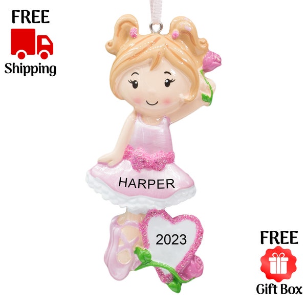 Personalized Ballet Girl Christmas Ornament 2023, Ballerina Girl in Pink Costume Ornament, Custom Xmas Gift for Little Girls & Kids