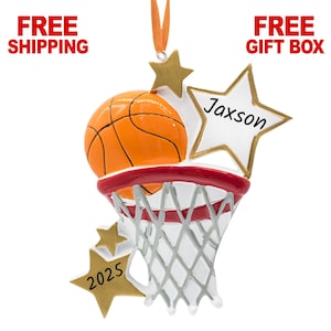 Personalized Basketball Ornament, Basket Hoop and Stars Christmas Ornament 2025, Custom Sport Gift for Basketball Players & Team Fans