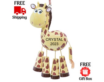 Personalized Giraffe Christmas Ornament, Customized Zoo Jungle Wildlife Safari Animal Xmas Tree Ornament, Custom Name Year Gift 2023
