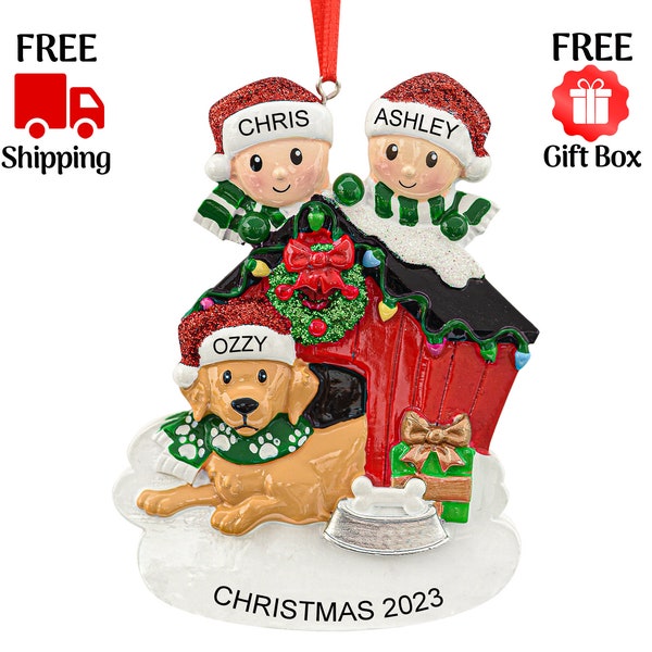 Personalized Couple with Dog Christmas Ornament 2023, Our First Christmas Together Xmas Gift, Custom Family of 2 with Puppy Decoration