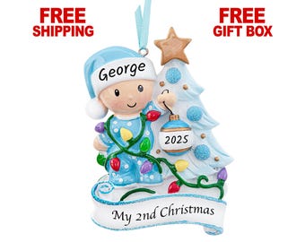 Baby's Second Christmas Ornament 2025, Personalized Baby Boy in Decorating Tree Ornament, Custom New Baby Newborn 2nd Year Xmas Gift