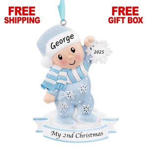 Personalized Baby Boy Ornament 2025, Baby&#39;s 2nd Christmas Ornament, Baby&#39;s Second Christmas Keepsake, My 2nd Christmas Gift