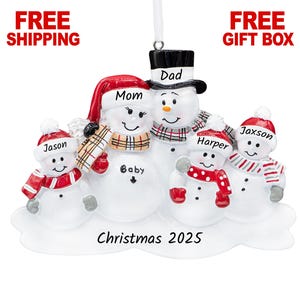 We&#39;re Expecting Ornament 2025, Personalized Pregnant Snowman Couple with 3 Kids Christmas Ornament, Soon to Be Family of 6 Pregnancy Gift