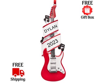 Personalized Electric Guitar Christmas Ornament, Custom Musical Instrument Xmas Ornament, Band Guitarist Rock n Roll Music Lover Gift 2023