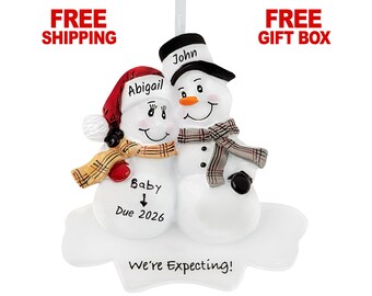 Personalized We're Expecting Christmas Ornament 2025, Custom Pregnant Snowman Couple, Bump's First Xmas Pregnancy Announcement Keepsake Gift