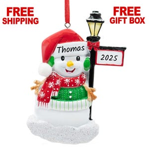 Personalized Snowman Ornament 2025, Snowman with Santa Hat Christmas Tree Ornament, Custom Funny Xmas Gift For Kids