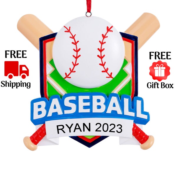 Personalized Baseball Christmas Ornament, Custom Baseball Bats & Ball Xmas Tree Ornament 2023, Gift for Team Player Pitcher Catcher Coach