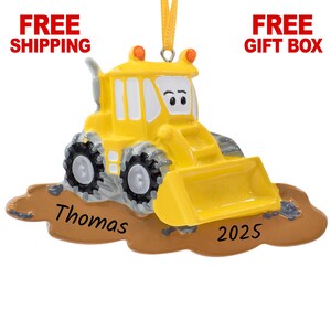 Personalized Bulldozer Christmas Ornament 2025, Yellow Backhoe Construction Digger Ornament, Custom Xmas Gift for Kids & Boys
