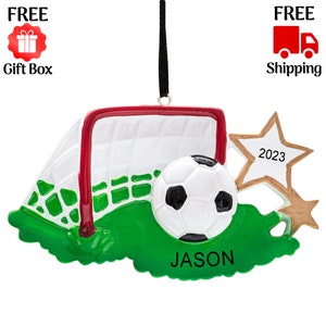 Personalized Soccer Ornament 2023, Soccer Goal & Golden Stars Christmas Ornament, Goalie Xmas Gift - Boy and Girl Player, Custom Name Year