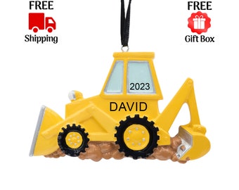 Excavator Ornament 2023, Personalized Backhoe Christmas Ornament, Bulldozer Construction Digger Vehicle Decoration, Xmas Gifts for Kids
