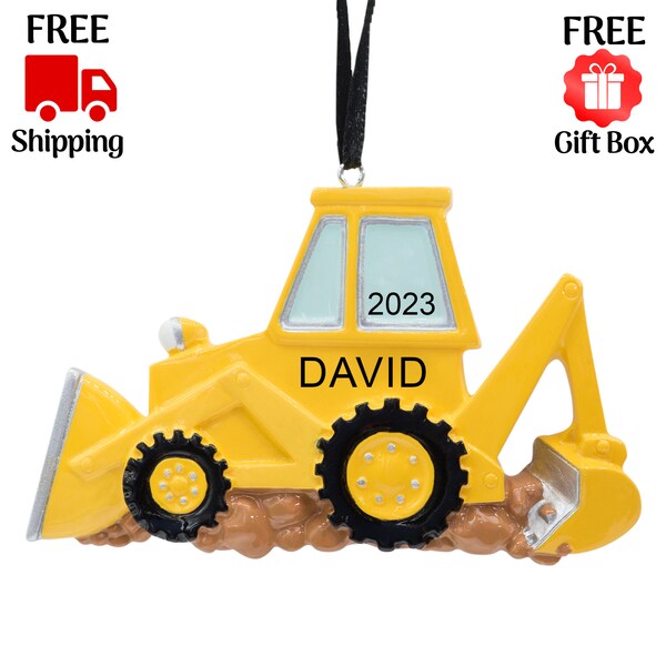 Excavator Ornament 2023, Personalized Backhoe Christmas Ornament, Bulldozer Construction Digger Vehicle Decoration, Xmas Gifts for Kids