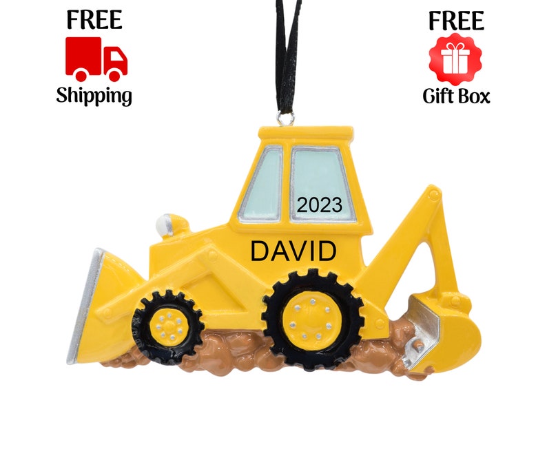 Excavator Ornament 2023, Personalized Backhoe Christmas Ornament, Bulldozer Construction Digger Vehicle Decoration, Xmas Gifts for Kids image 1