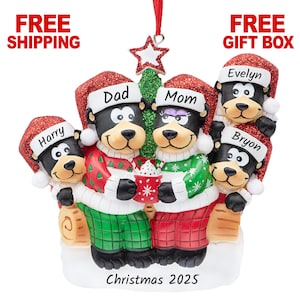 Black Bear Family of 5 Christmas Ornament, Personalized Hot Chocolate Family of Five Decoration 2025, Xmas Keepsake Gift, Custom Name Year