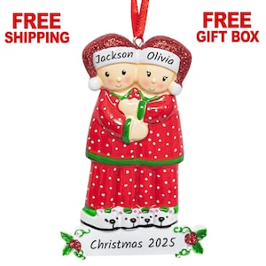 Personalized Pajama Couple Ornament 2025, Our First Christmas Together Ornament, Custom PJ Family of 2 Keepsake, 1st Xmas Dating Love Gift
