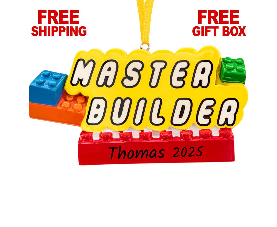 Personalized Master Builder Ornament, Building Blocks Christmas ...