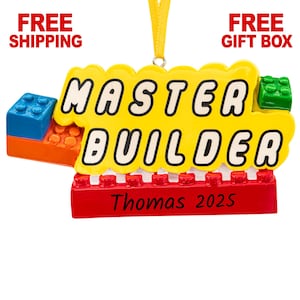 Personalized Master Builder Ornament, Building Blocks Christmas Ornament 2025, Custom Xmas Gift for Kids Toddler