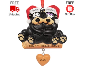 Personalized Black Bear Couple Ornament 2023, Our First Christmas Together Ornament, Custom New Family of 2 Keepsake, 1st Xmas Dating Gift