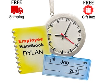 Personalized New Job Ornament 2023, My 1st Job - Pay Check- Employee Handbook Christmas Ornament