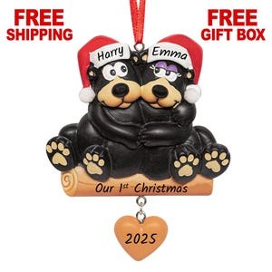 Personalized Black Bear Couple Ornament 2025, Our First Christmas Together Ornament, Custom New Family of 2 Keepsake, 1st Xmas Dating Gift