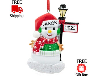 Personalized Snowman Ornament 2023, Snowman with Santa Hat Christmas Tree Ornament, Custom Funny Xmas Gift For Kids