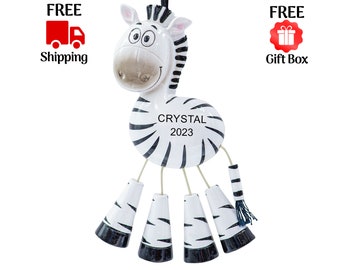 Personalized Zebra Christmas Ornament, Customized Zoo Jungle Wildlife Safari Animal Xmas Tree Ornament, Custom Name Year Gift 2023