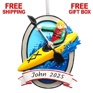 Personalized Kayak Christmas Ornament 2025, Personal Watercraft Water Sports Ornament, Vacation Custom Xmas Gift for Kayaking