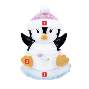 Baby's First Christmas Ornament, Personalized Baby Girl Ornament Penguin 2025, Custom New Baby Newborn Daughter Grandbaby 1st Year Xmas Gift image 2