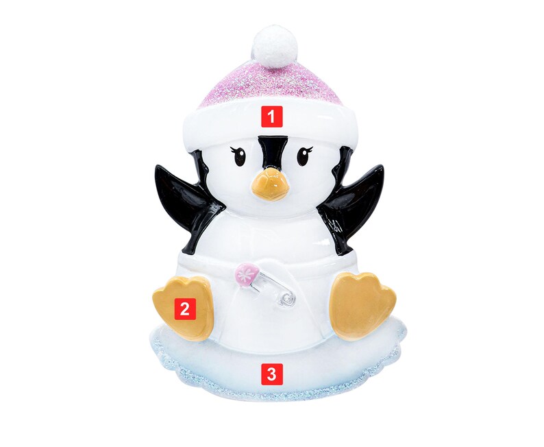 Baby's First Christmas Ornament, Personalized Baby Girl Ornament Penguin 2025, Custom New Baby Newborn Daughter Grandbaby 1st Year Xmas Gift image 2