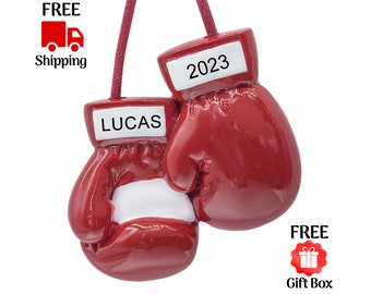 Personalized Boxing Ornament 2023, Red Boxer Gloves Punching Mitts Christmas Ornament, UFC Kickboxing MMA Fighter & Coach Custom Xmas Gift