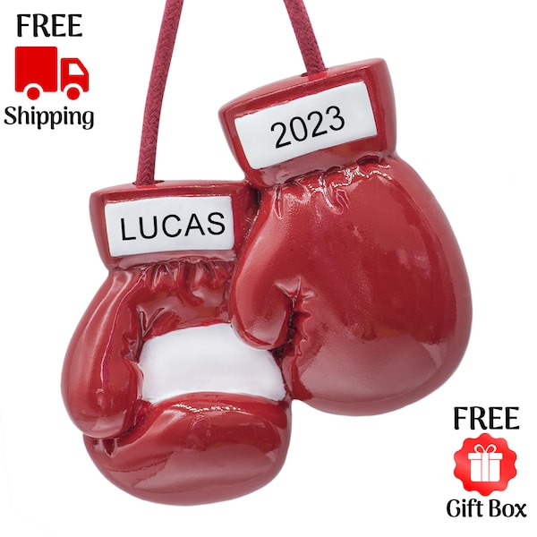 Personalized Boxing Ornament 2023, Red Boxer Gloves Punching Mitts Christmas Ornament, UFC Kickboxing MMA Fighter & Coach Custom Xmas Gift