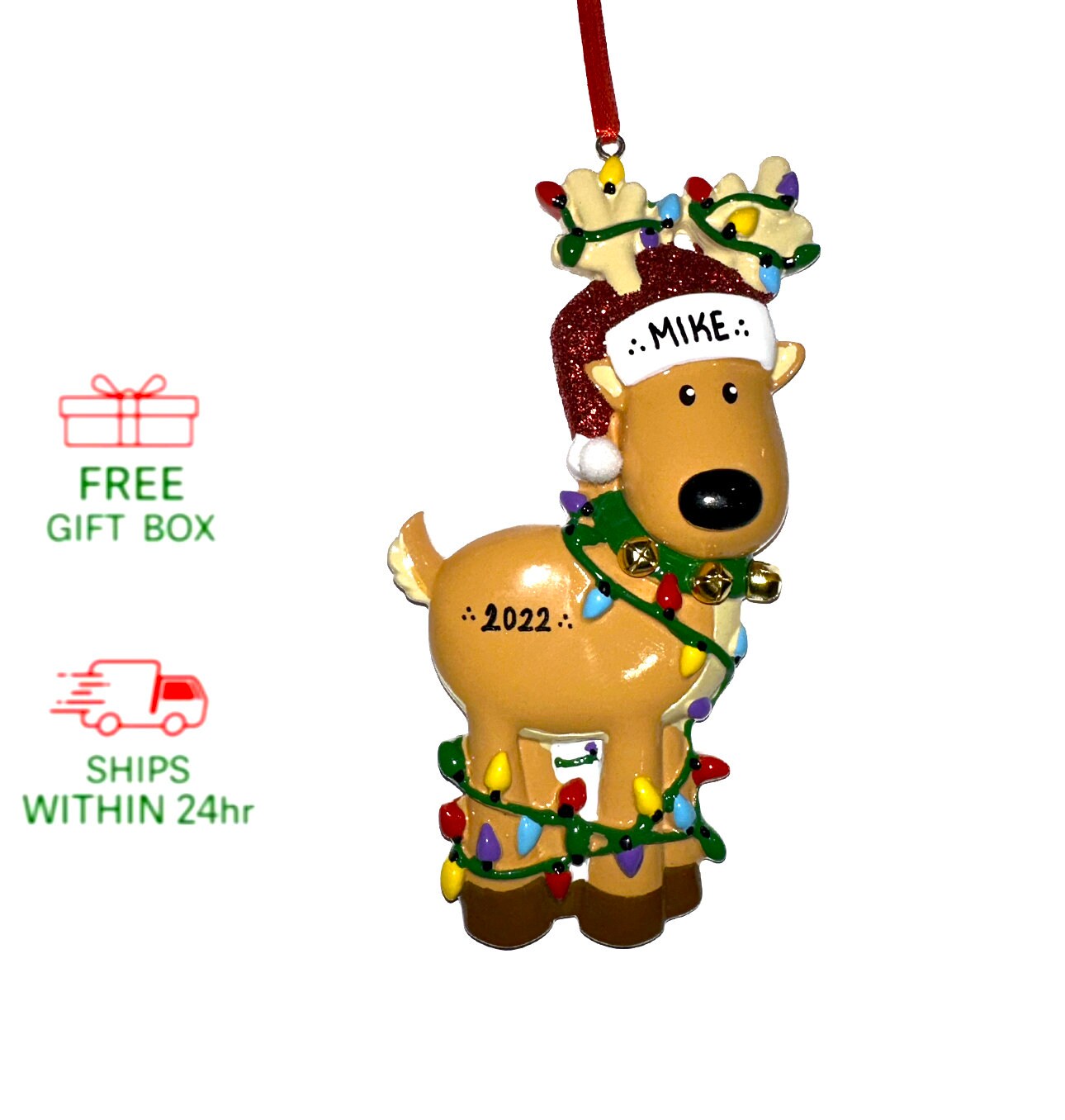 Personalized Deer Tangled in Lights Christmas Ornament 2022 Etsy