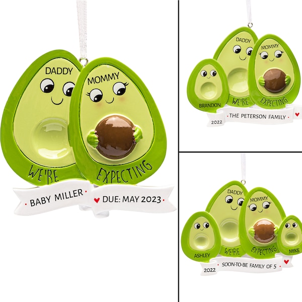 Personalized Avocado Expecting Ornament, Pregnant Christmas Ornament 2023, Baby on the Way Coming Soon, Bump First Christmas, Pregnancy Gift