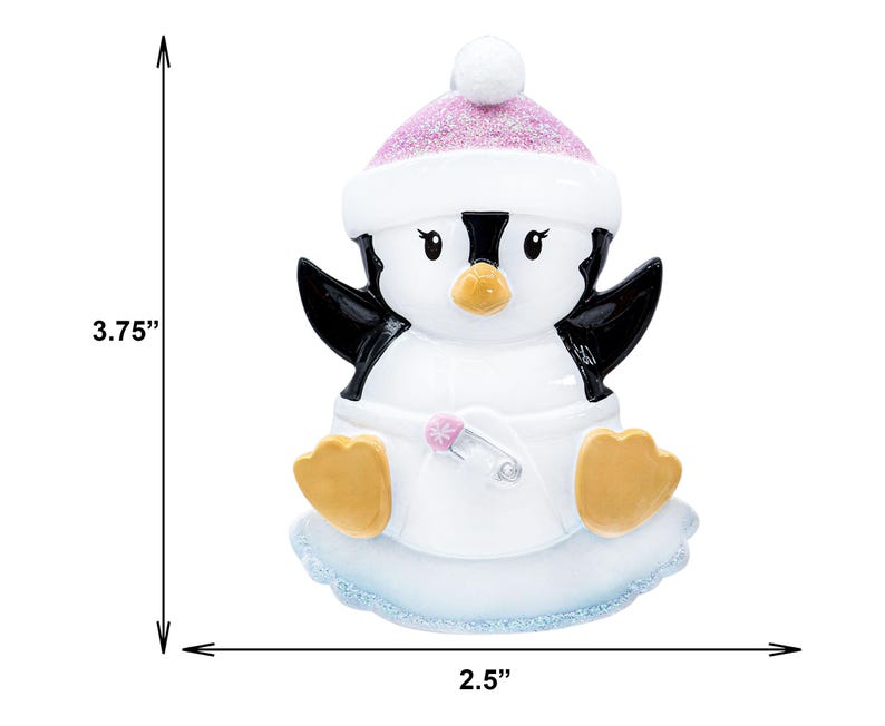 Baby's First Christmas Ornament, Personalized Baby Girl Ornament Penguin 2025, Custom New Baby Newborn Daughter Grandbaby 1st Year Xmas Gift image 3