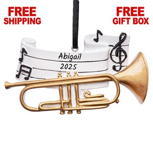 Personalized Trumpet Christmas Ornament 2025, Musical Brass Instrument Decoration for Xmas Tree, Custom Marching Band Trumpet Player Gift