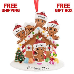 Gingerbread House Family of 4 Christmas Ornament, Personalized Family of Four in New Sweet Home Ornament 2025, Custom Name Year Gift
