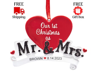 Personalized Our First Christmas Married as Mr & Mrs Ornament, Custom Wedding Marriage Ornament 2023, 1st Year Married Newlywed Couple Gift