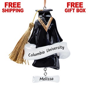 Personalized Graduation Ornament, Grad Gown with Cap Tassel & Diploma Christmas Ornament, PHD College / High School Student Graduate Gift