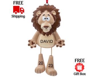 Personalized Lion Christmas Ornament, Customized King of Jungle Zoo Wildlife Safari Animal Xmas Tree Ornament, Custom Name Year Gift 2023