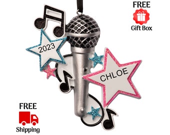 Personalized Microphone Christmas Ornament, Xmas Tree Decoration 2023, Custom Karaoke Solo Vocal Music Keepsake, Musician Singer Music Gift
