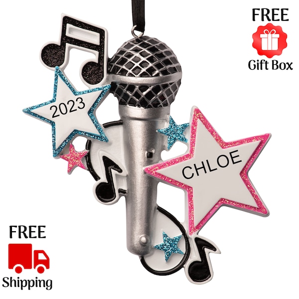 Personalized Microphone Christmas Ornament, Xmas Tree Decoration 2023, Custom Karaoke Solo Vocal Music Keepsake, Musician Singer Music Gift