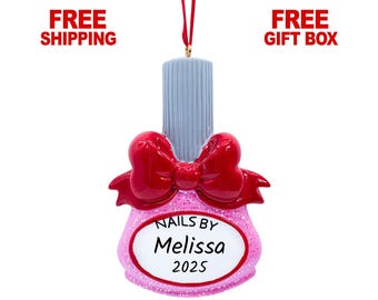 Personalized Nail Polish Christmas Ornament, Nail Polish Bottle Christmas Ornament 2025, Manicure Ornament, Beautician Gift for Makeup Lover