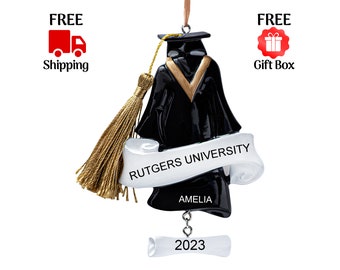 Personalized Graduation Ornament, Grad Gown with Cap Tassel & Diploma Christmas Ornament, PHD College / High School Student Graduate Gift