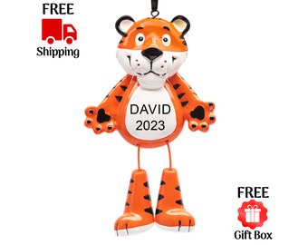 Personalized Tiger Christmas Ornament, Customized Zoo Jungle Wildlife Safari Animal Xmas Tree Ornament, Custom Name Year Gift 2023